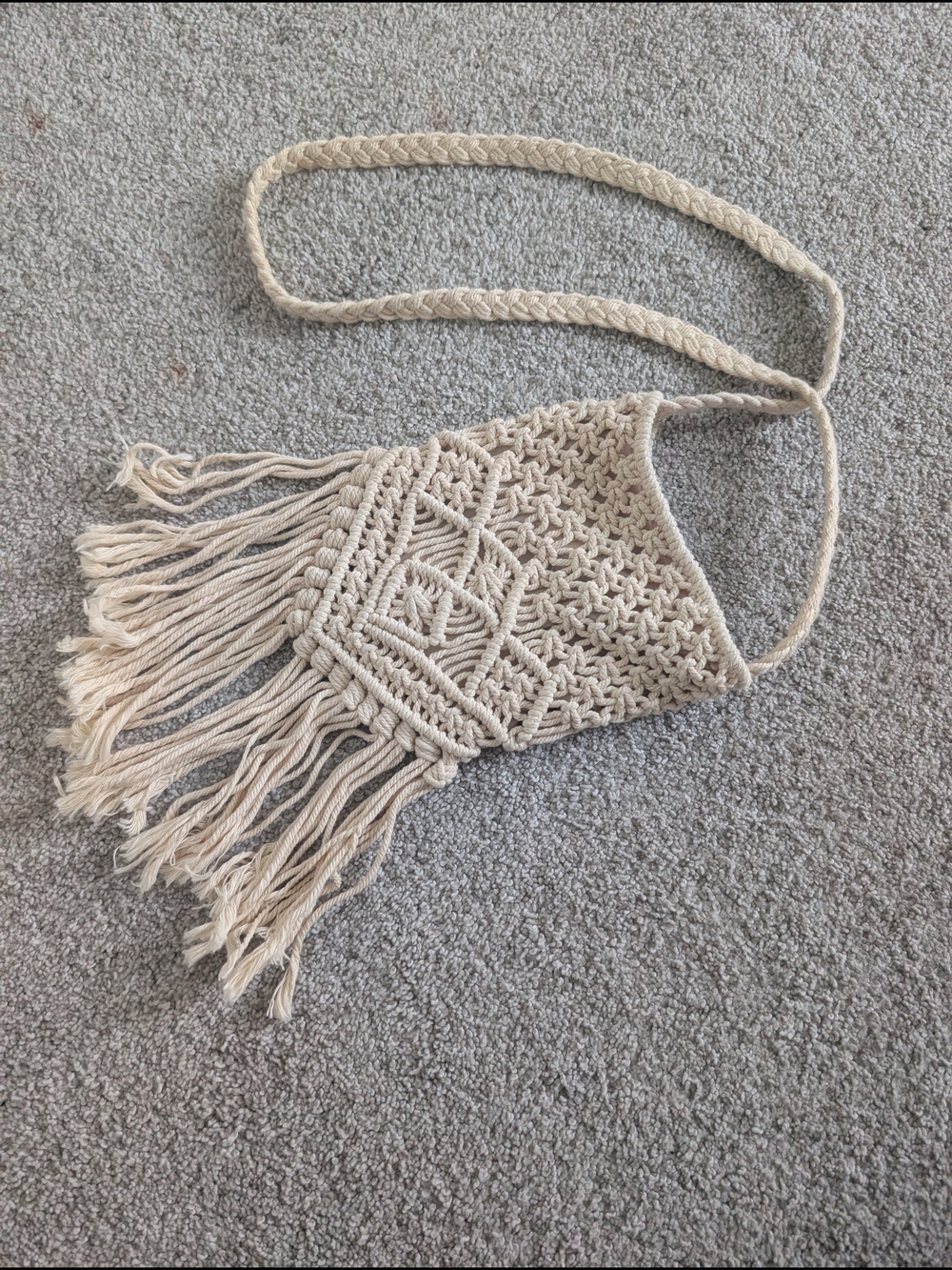 Boho Macramé Fringe Crossbody Bag - Cream